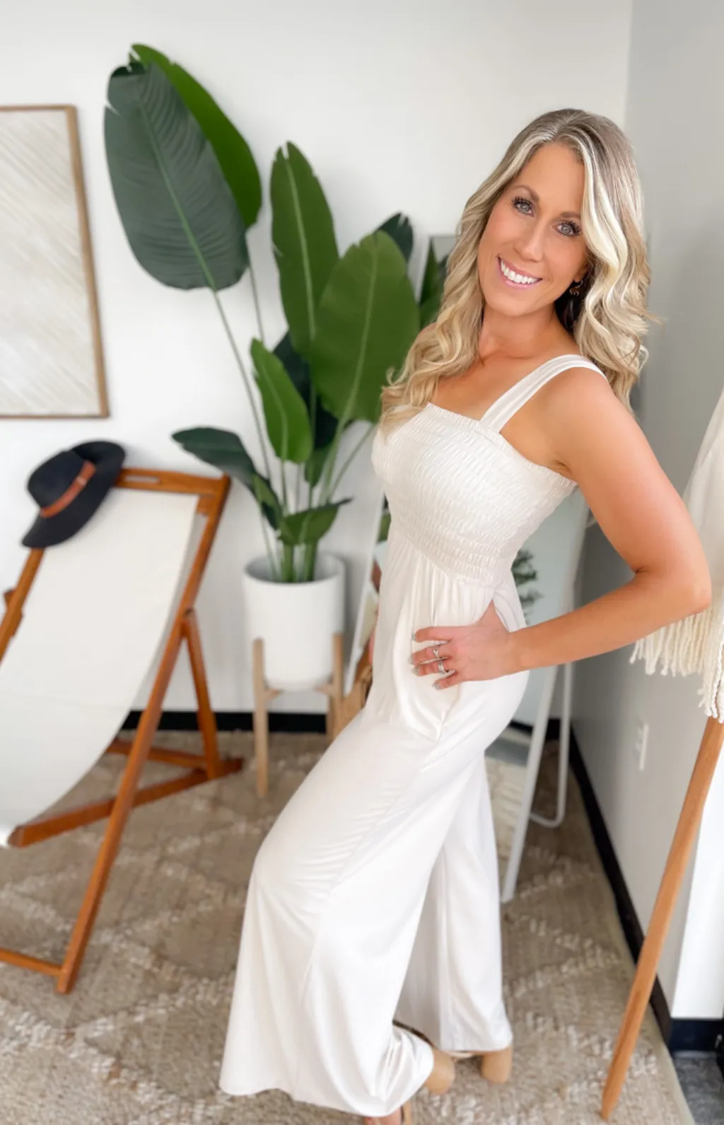 Blaire Wide Leg Smocked Jumpsuit