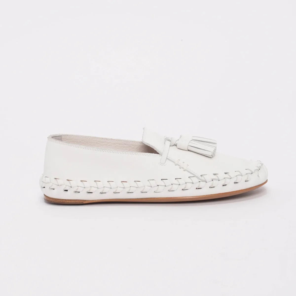 Celine White Calfskin Marlou Tassel Loafers 37