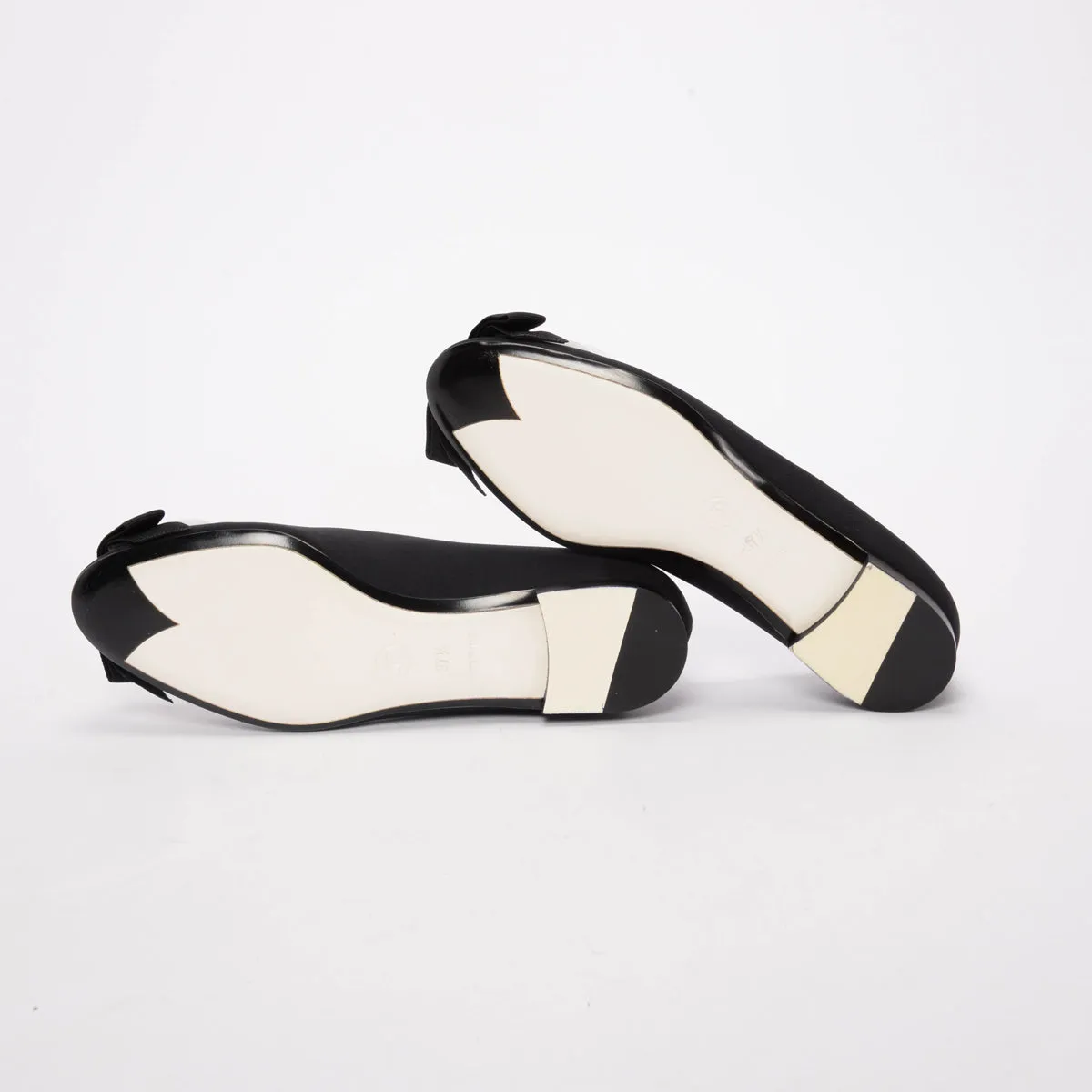 Chanel Black Crepe Camellia Bow Ballerina Flats 37.5