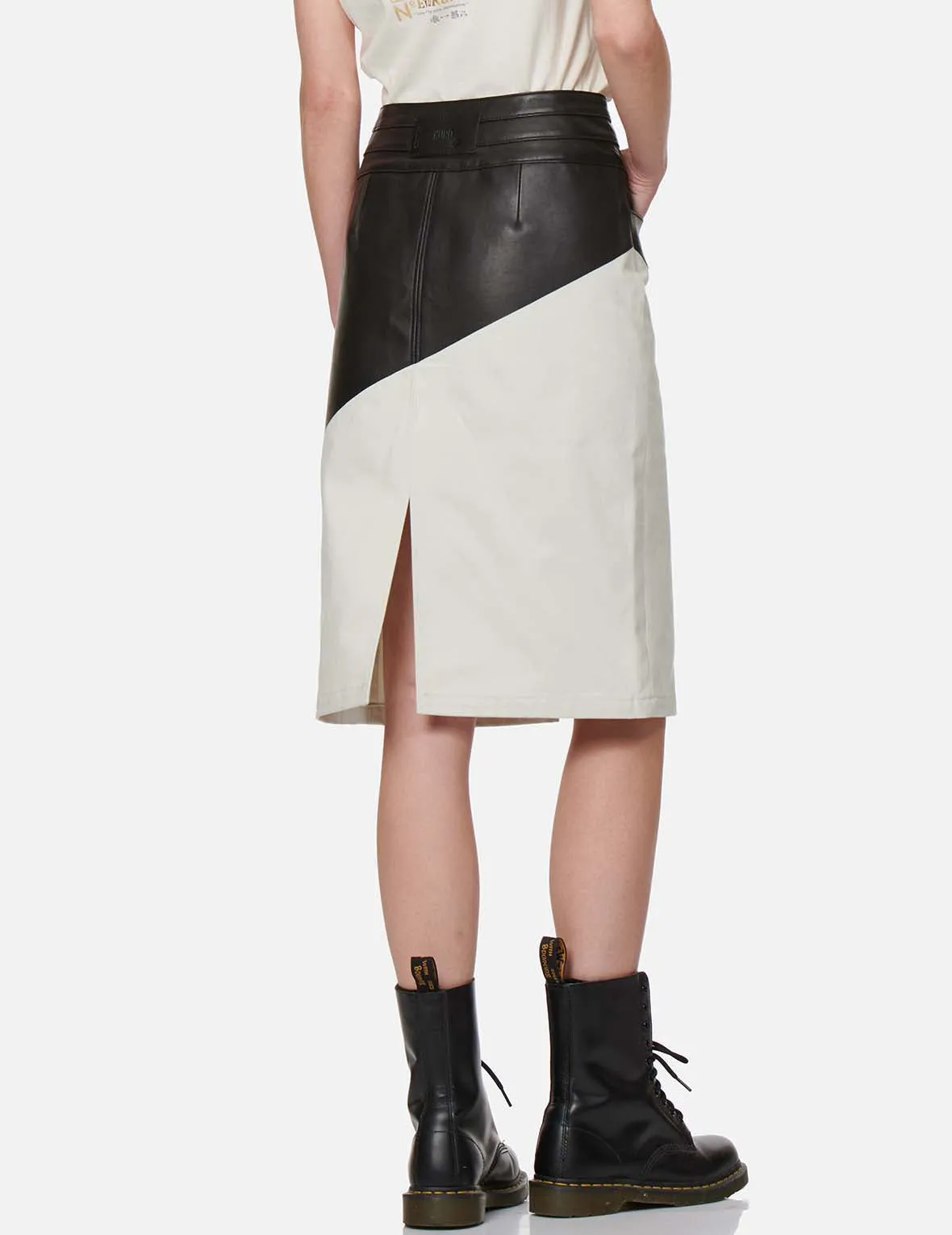 Contrast Leather Denim Skirt