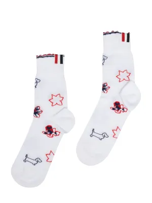 Cotton Hector Floral Scalloped Ankle Socks (White)