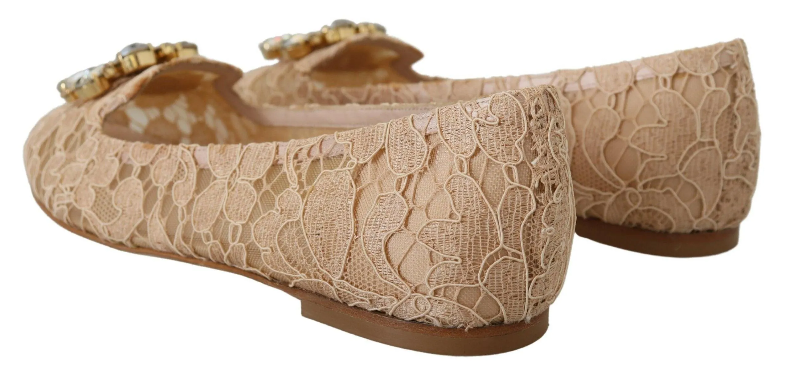Dolce & Gabbana Beige Taormina Lace Crystals Ballet Flats Shoes