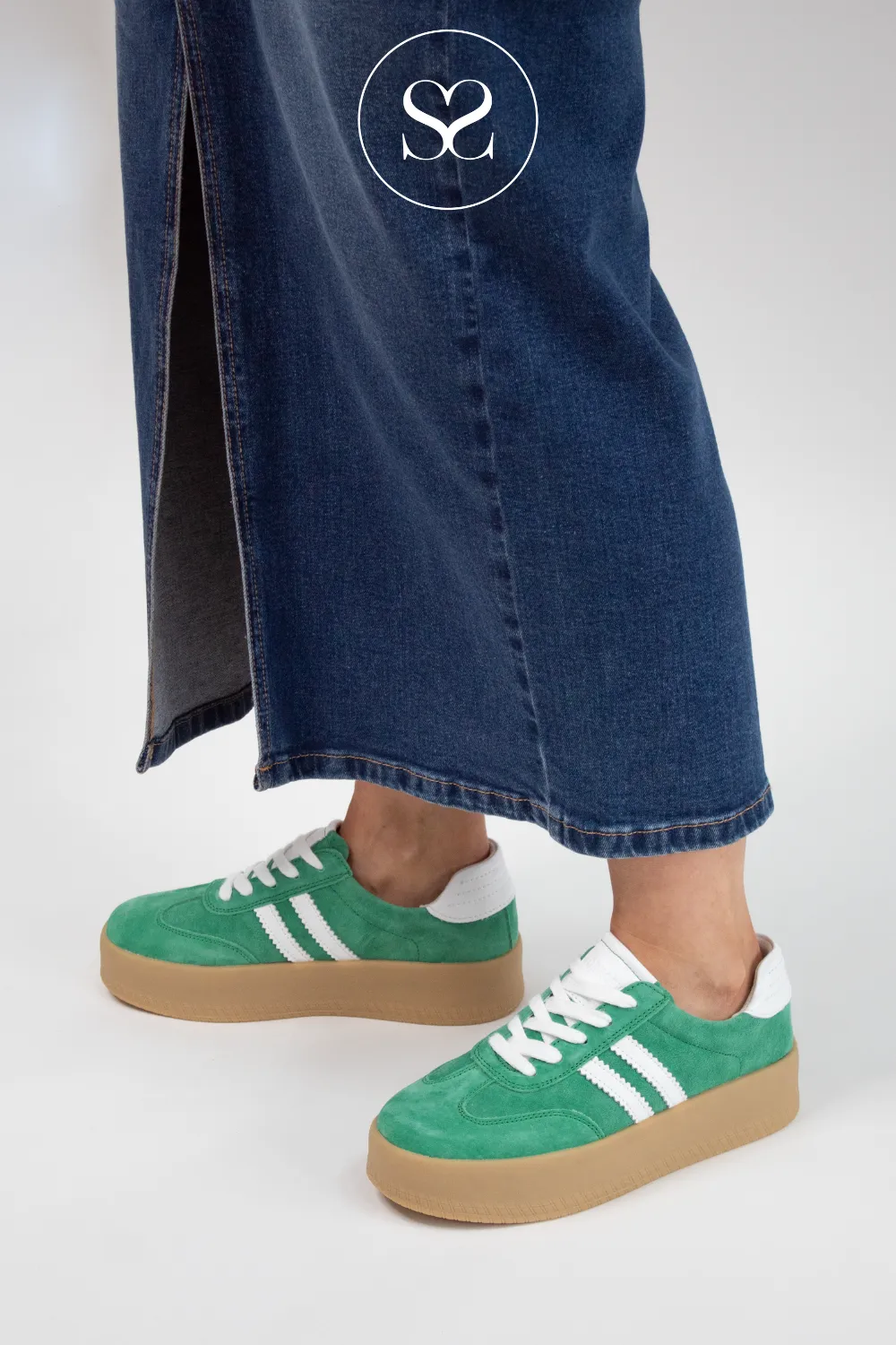 DRILLEYS SEVENTY EIGHT CHUNKY GREEN/WHITE FLATFORM TRAINERS