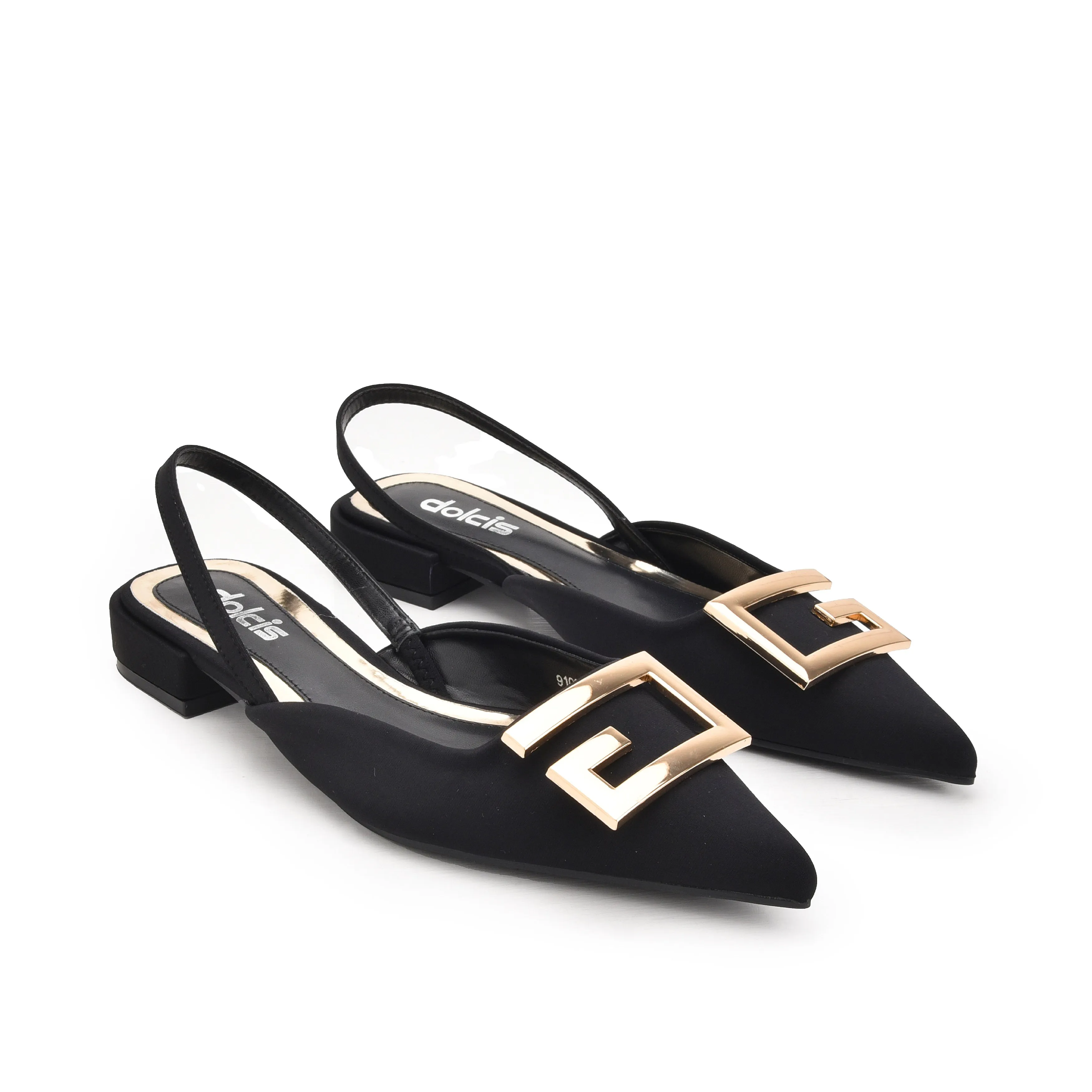 Elegant Black Buckle Slingback Flats | 420N-C