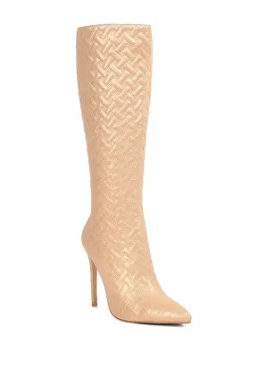 Fashion Quilted Print High Heel Knee Boots