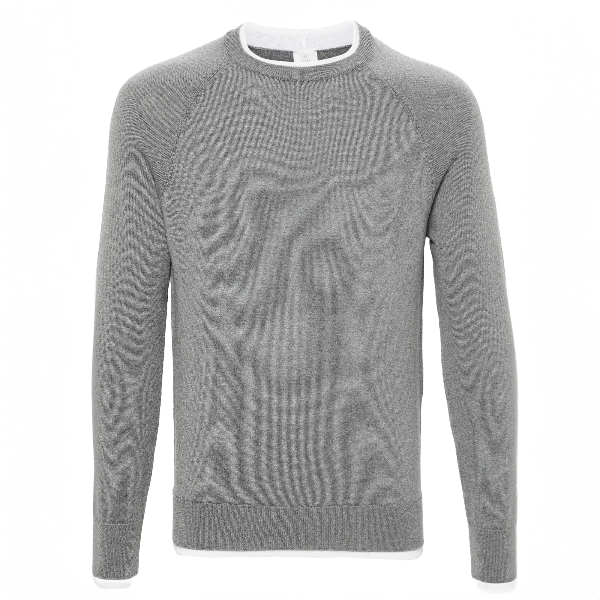 Gray Mélange Tipped Wool Crew Neck Sweater - ELEVENTY