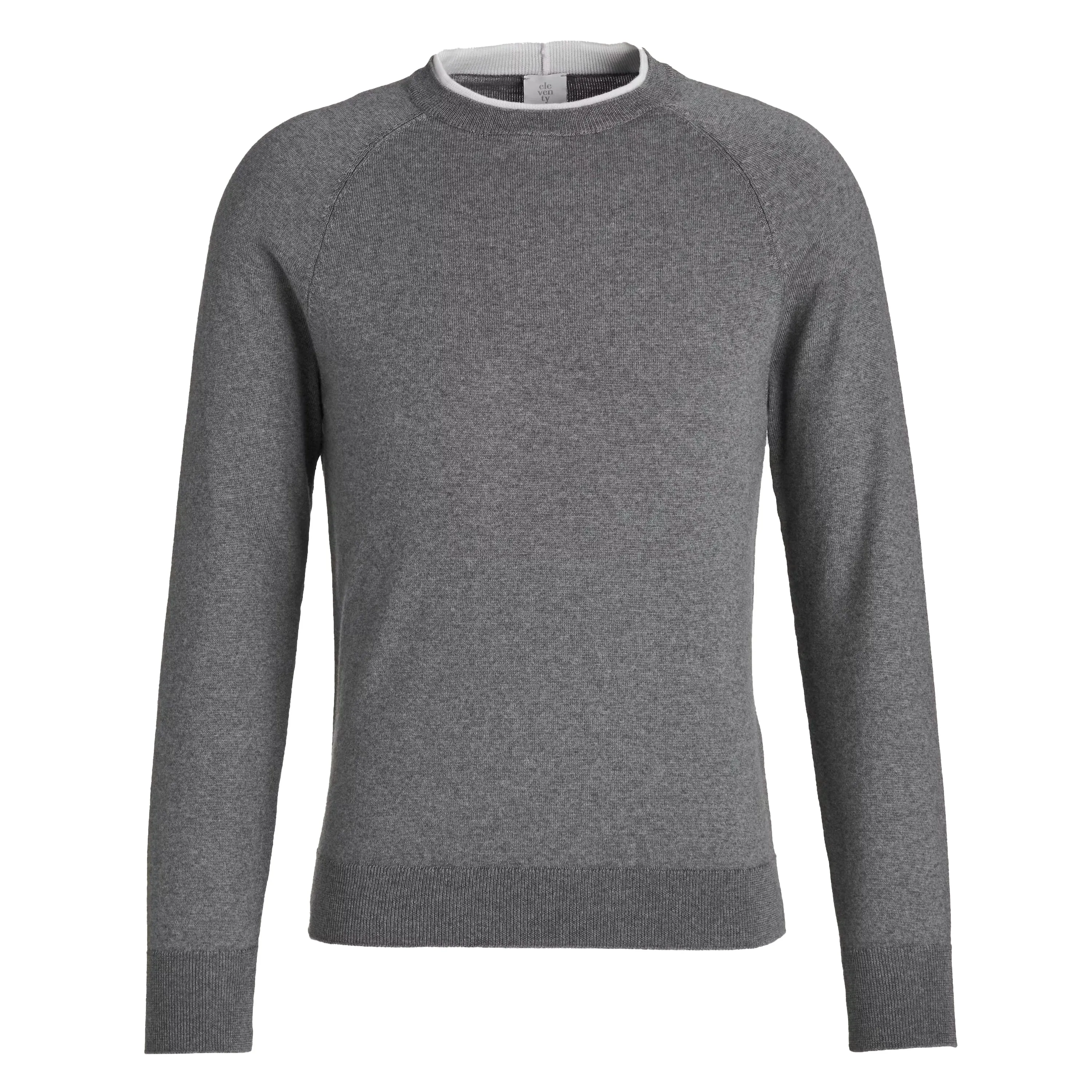 Gray Mélange Tipped Wool Crew Neck Sweater - ELEVENTY