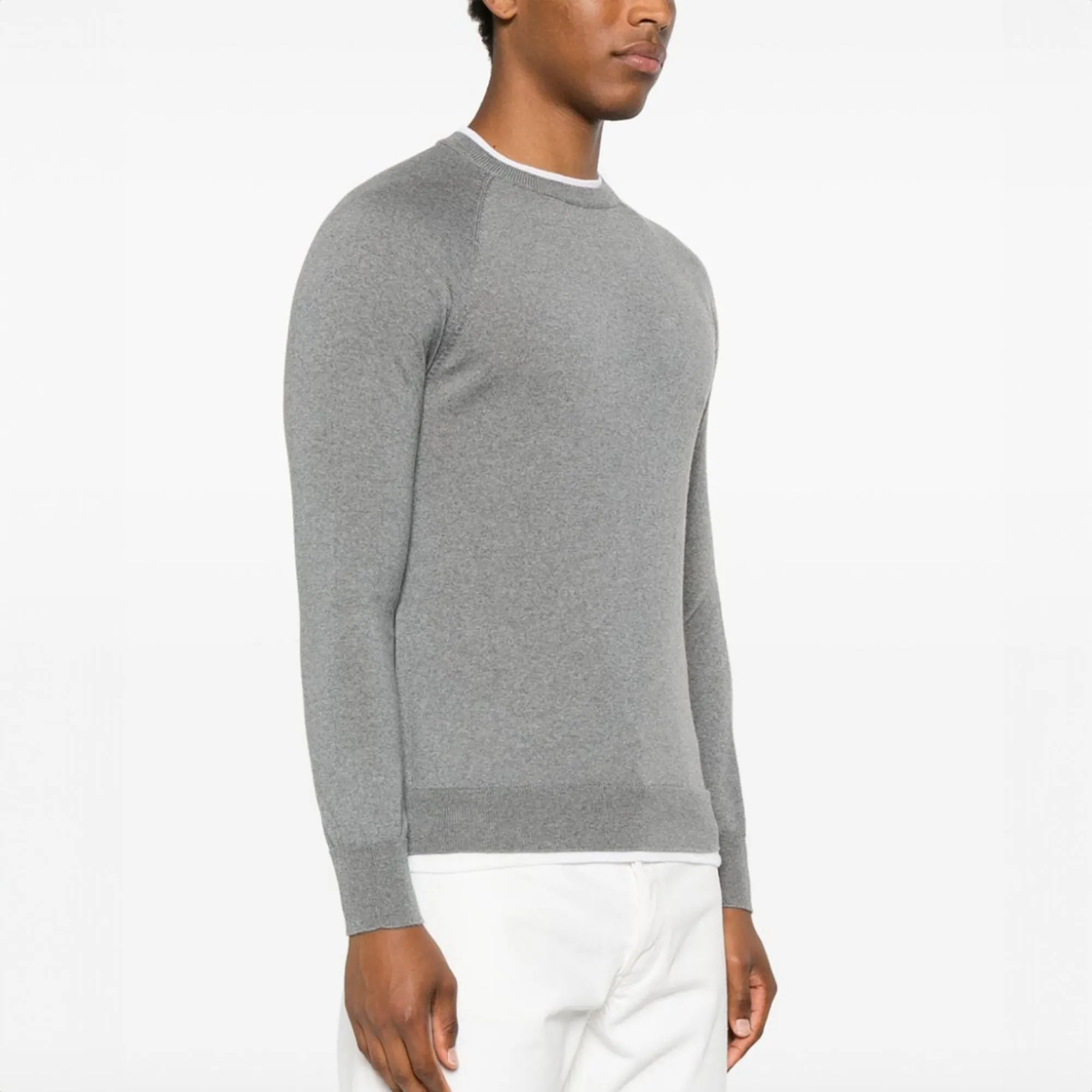 Gray Mélange Tipped Wool Crew Neck Sweater - ELEVENTY