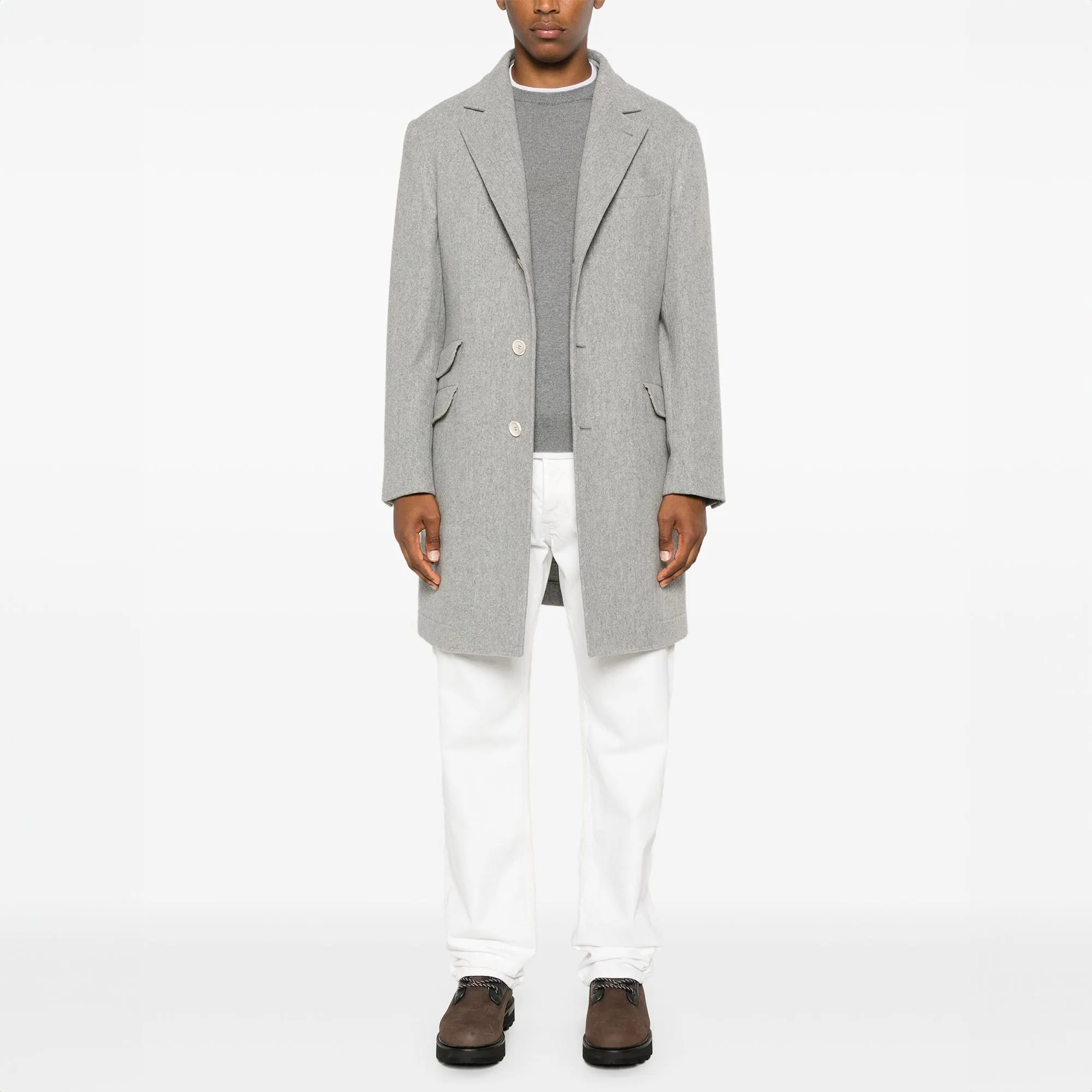 Gray Mélange Tipped Wool Crew Neck Sweater - ELEVENTY