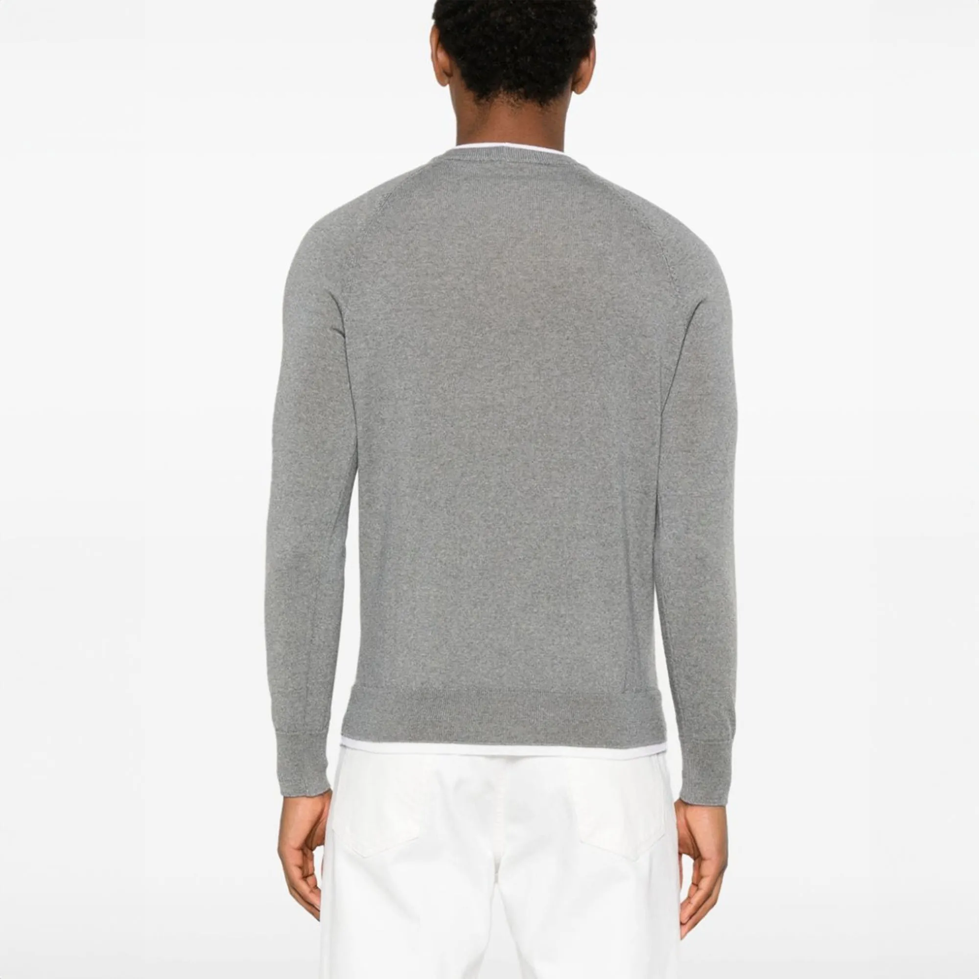 Gray Mélange Tipped Wool Crew Neck Sweater - ELEVENTY