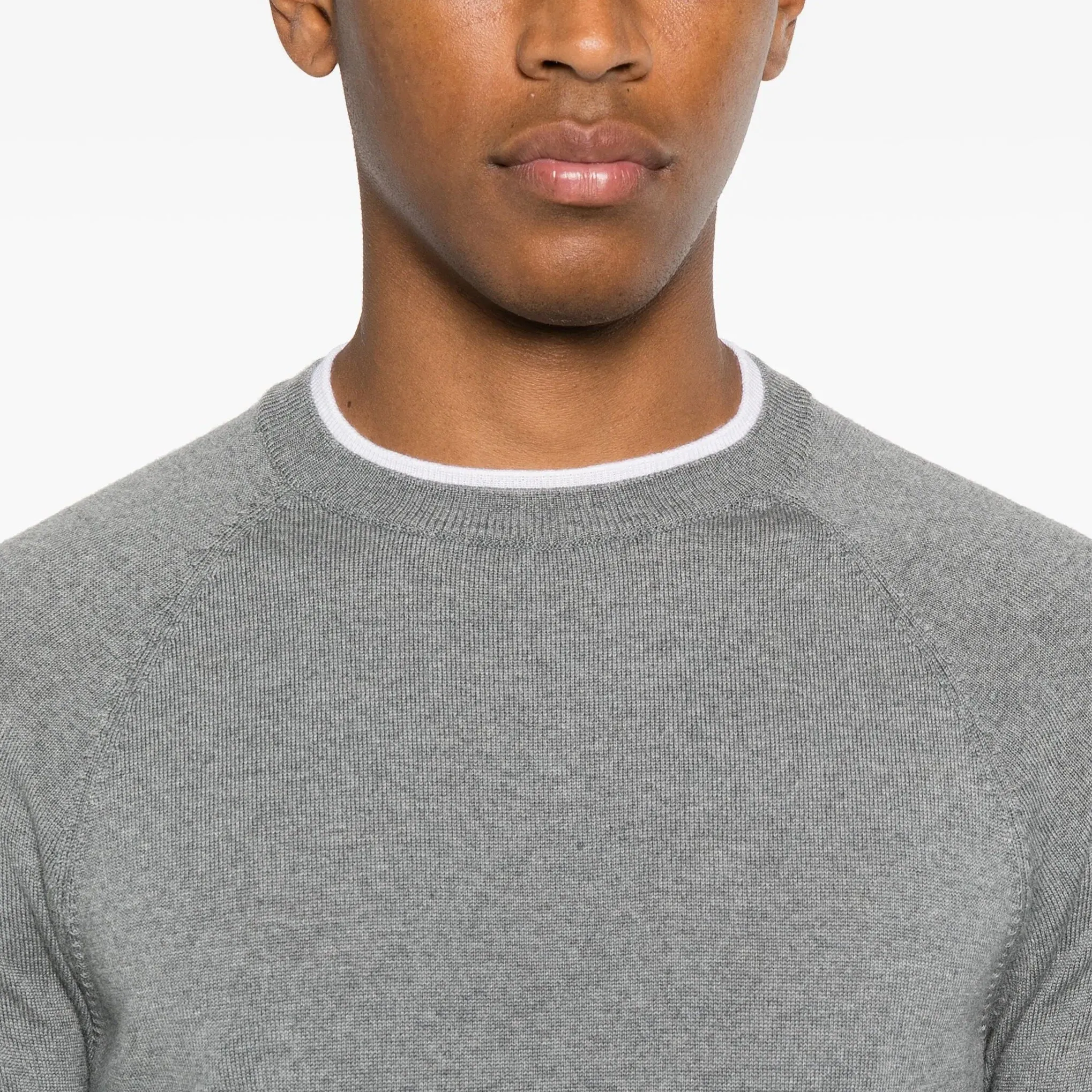 Gray Mélange Tipped Wool Crew Neck Sweater - ELEVENTY