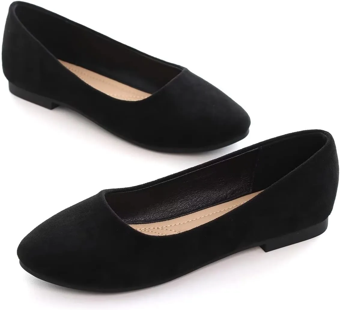 Hee grand Women Cute Slip-On Ballet Shoes Soft Solid Classic Round Toe Flats Comfort Lightweight Loafers Suede Dress Shoes