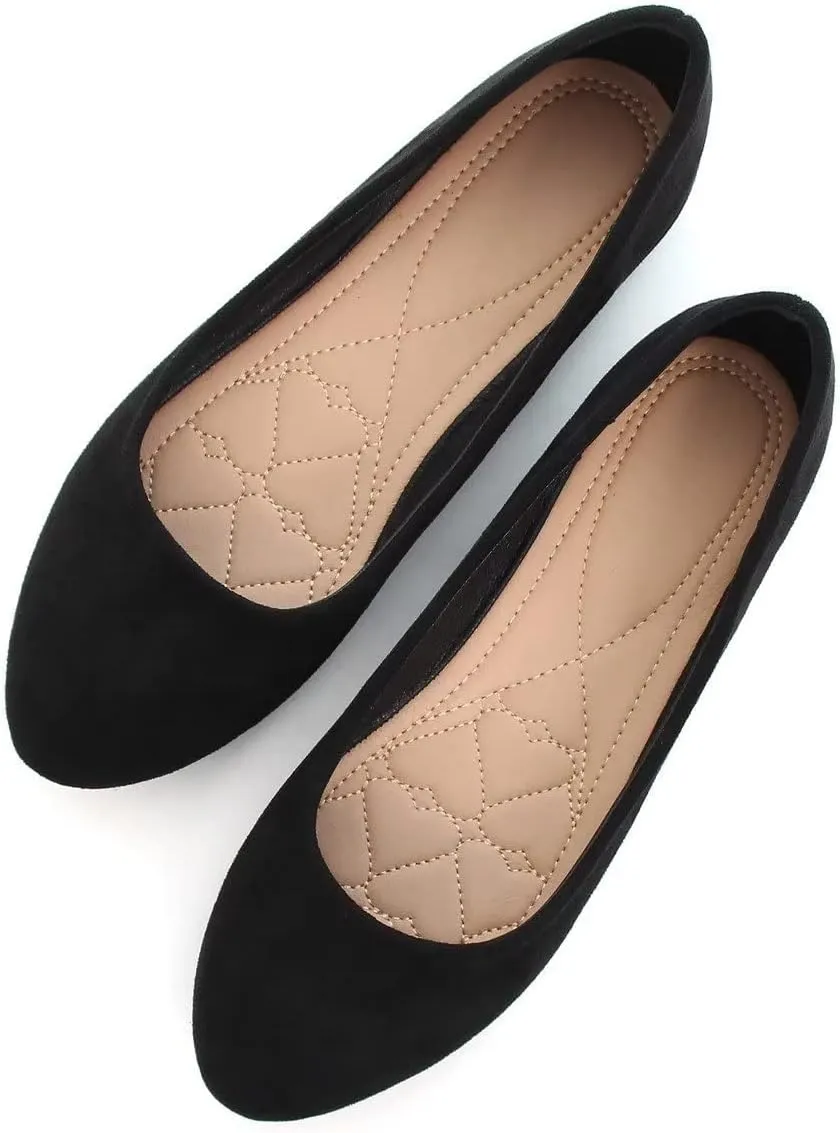 Hee grand Women Cute Slip-On Ballet Shoes Soft Solid Classic Round Toe Flats Comfort Lightweight Loafers Suede Dress Shoes