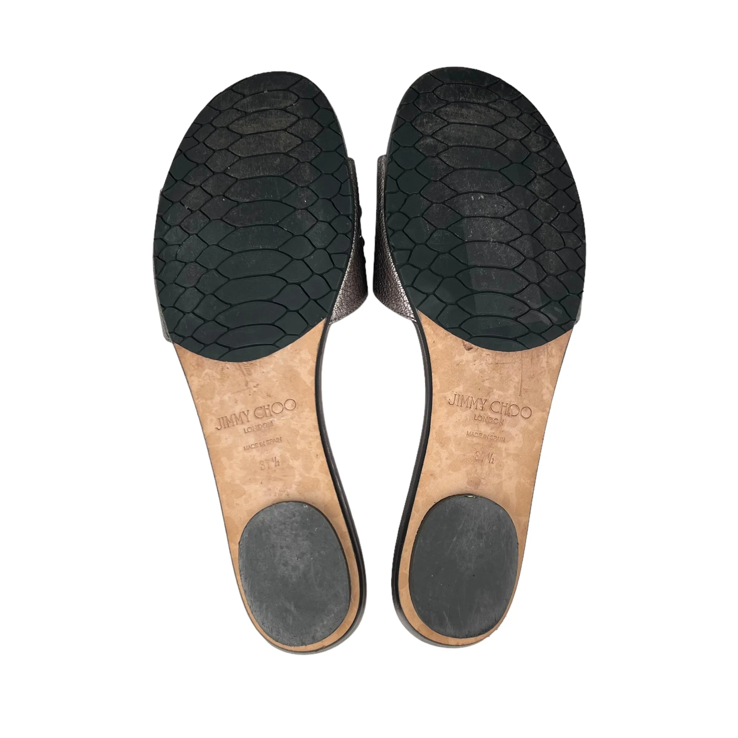 Jimmy Choo Metallic Mocha Leather Flower 'Neave' Flats