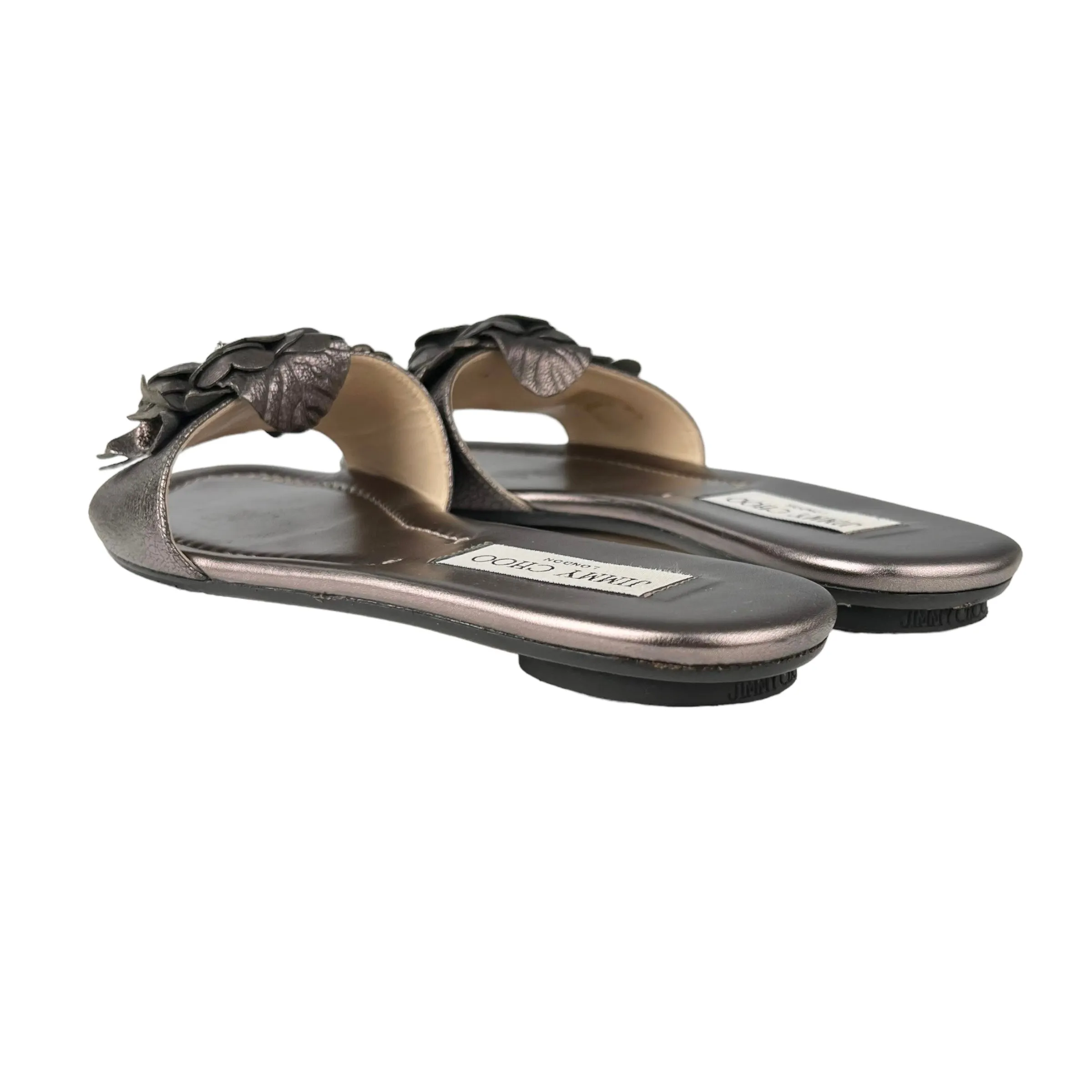 Jimmy Choo Metallic Mocha Leather Flower 'Neave' Flats