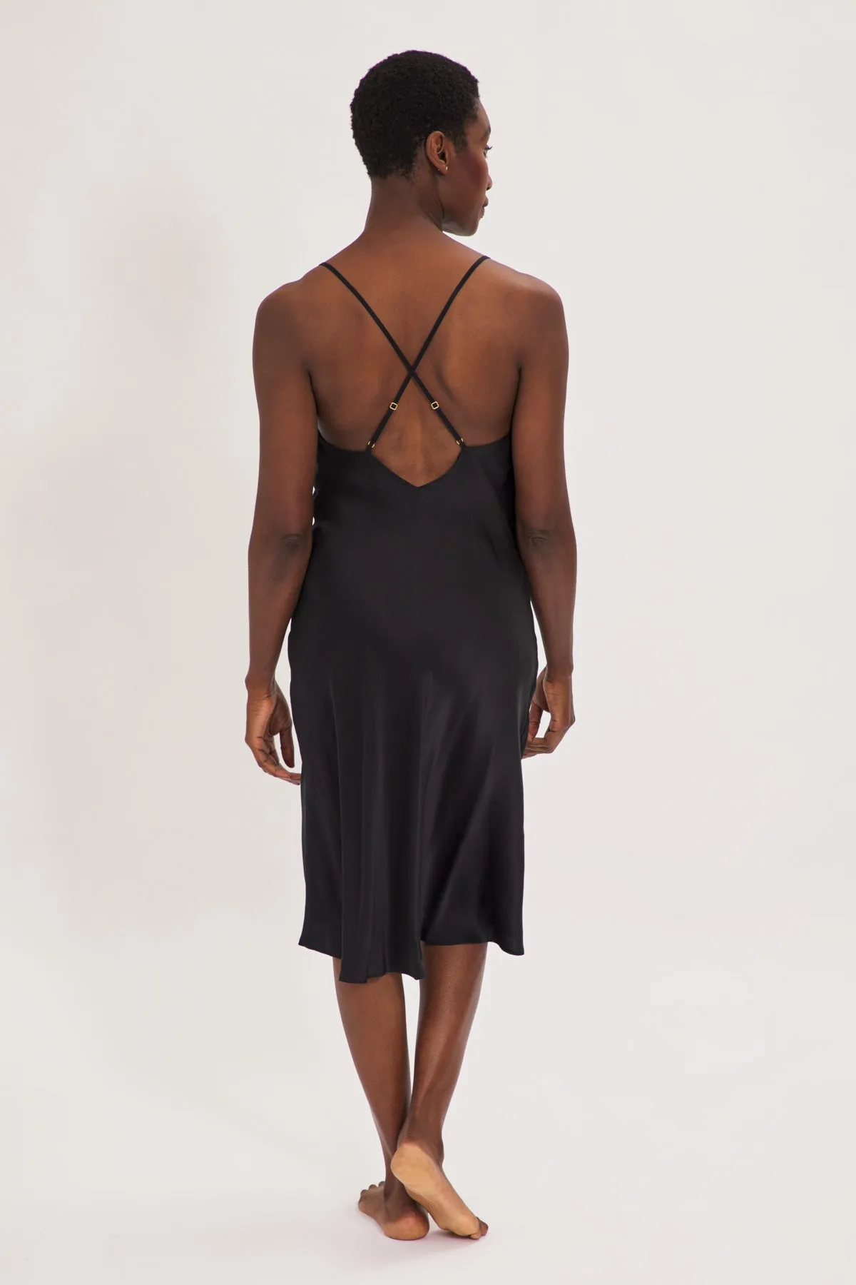 Organic Peace Silk Slip Midi Dress in Black