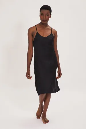 Organic Peace Silk Slip Midi Dress in Black