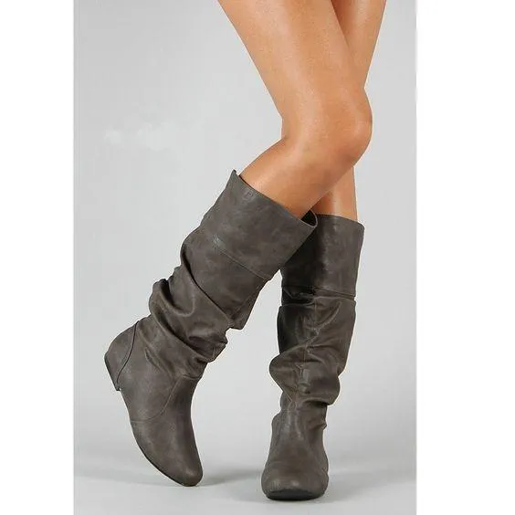 Pleat Style Plus Size Flat Boots