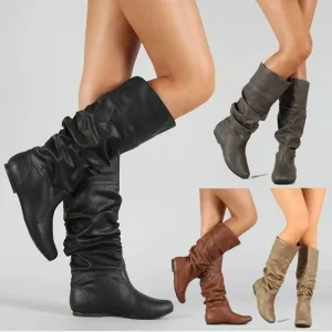 Pleat Style Plus Size Flat Boots