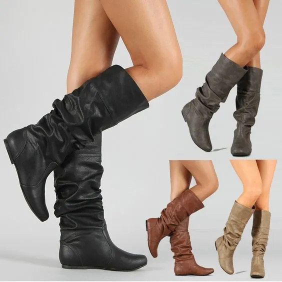 Pleat Style Plus Size Flat Boots