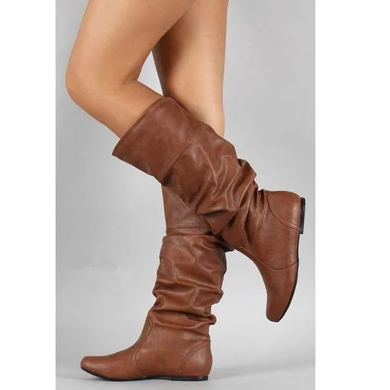 Pleat Style Plus Size Flat Boots