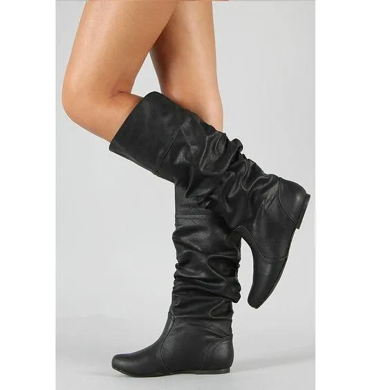 Pleat Style Plus Size Flat Boots