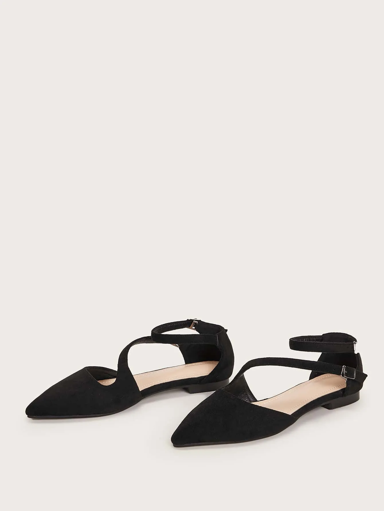 Point Toe Buckle Strap Suede Flats