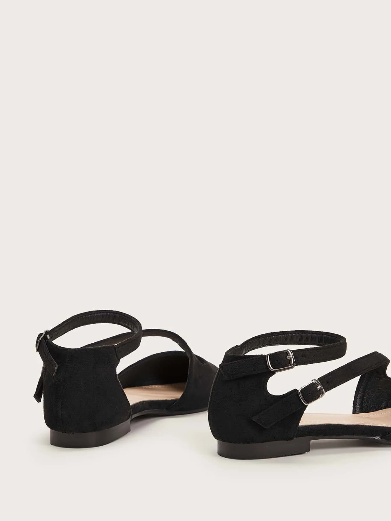Point Toe Buckle Strap Suede Flats