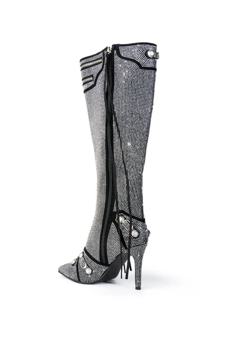 Pointed Toe Stiletto Heel Side Zipper Rivet Buckle Over-the-Knee Boots
