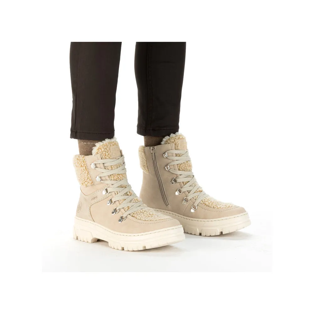 Rieker Z7430-62 Ladies Beige Side Zip Ankle Boots