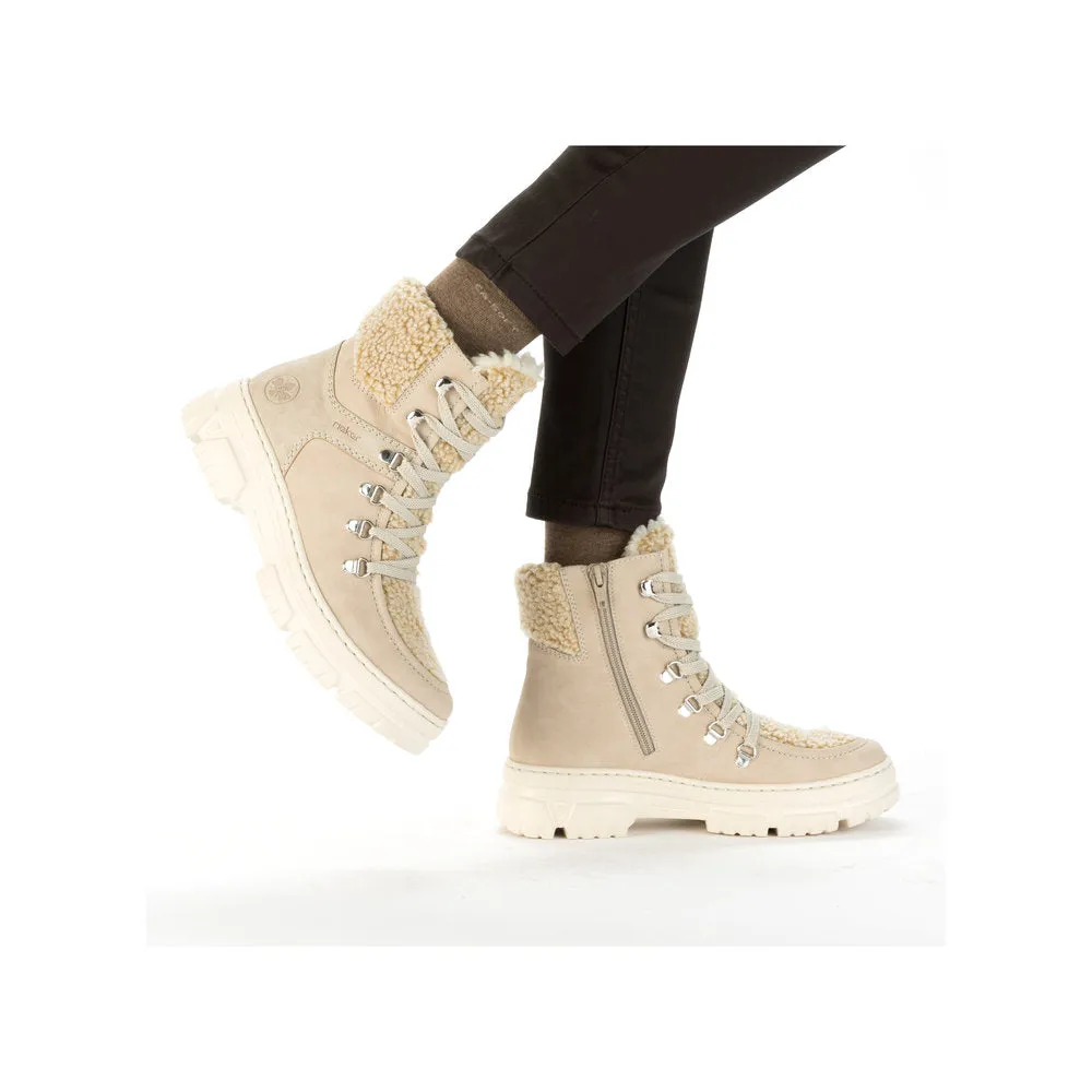 Rieker Z7430-62 Ladies Beige Side Zip Ankle Boots