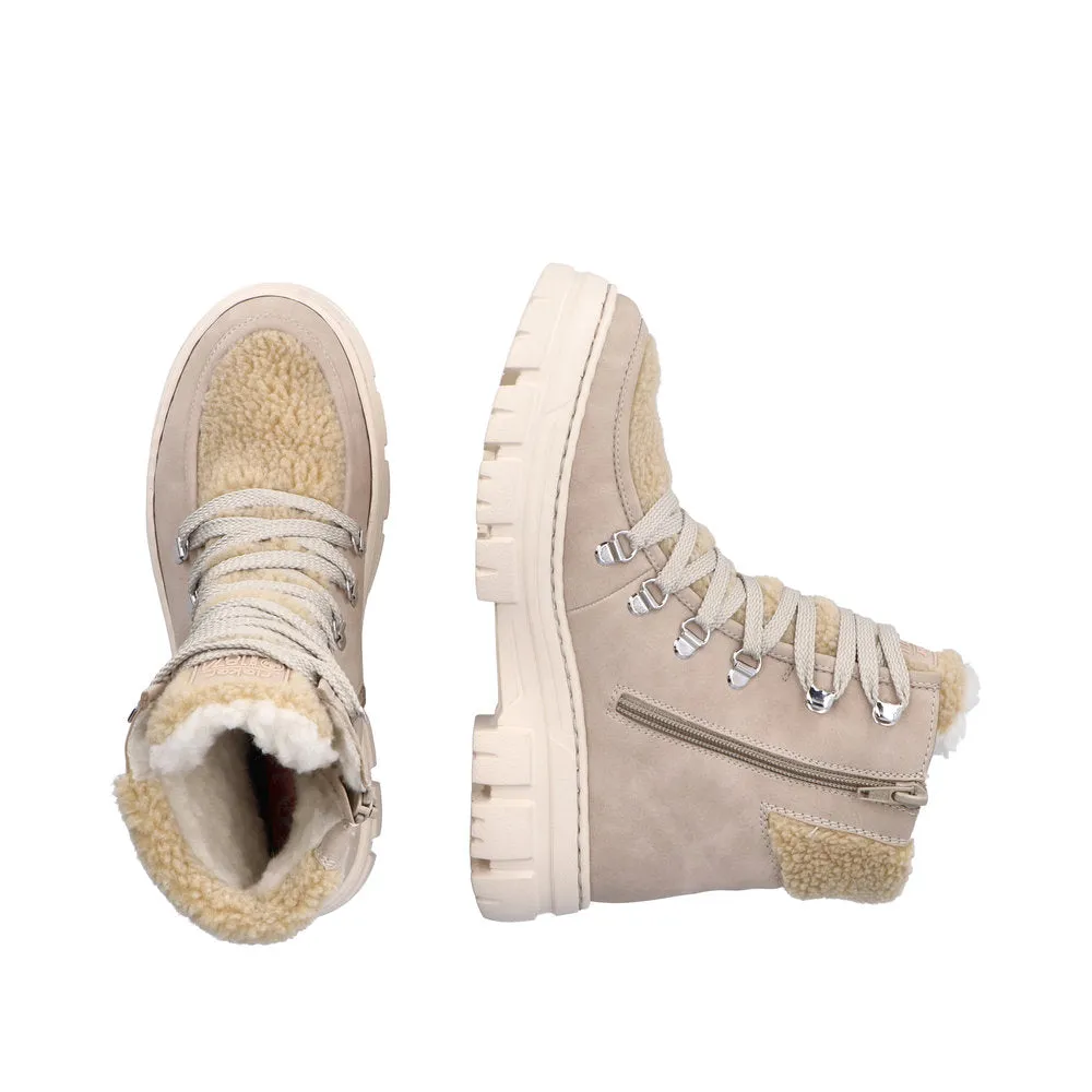 Rieker Z7430-62 Ladies Beige Side Zip Ankle Boots