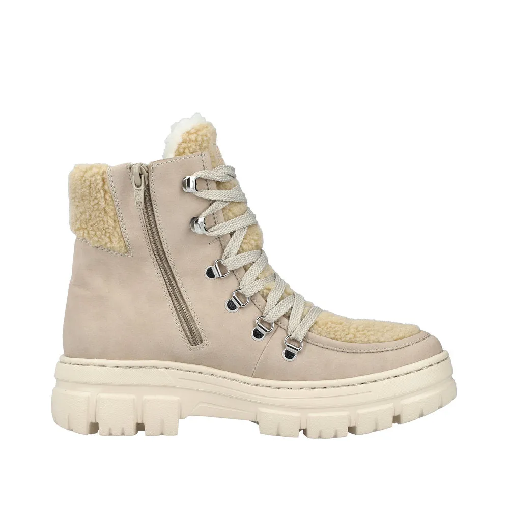 Rieker Z7430-62 Ladies Beige Side Zip Ankle Boots