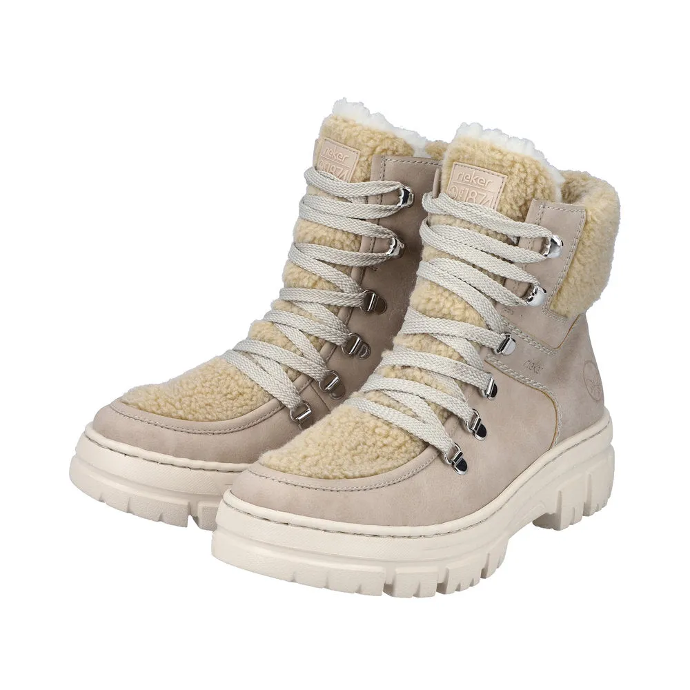 Rieker Z7430-62 Ladies Beige Side Zip Ankle Boots