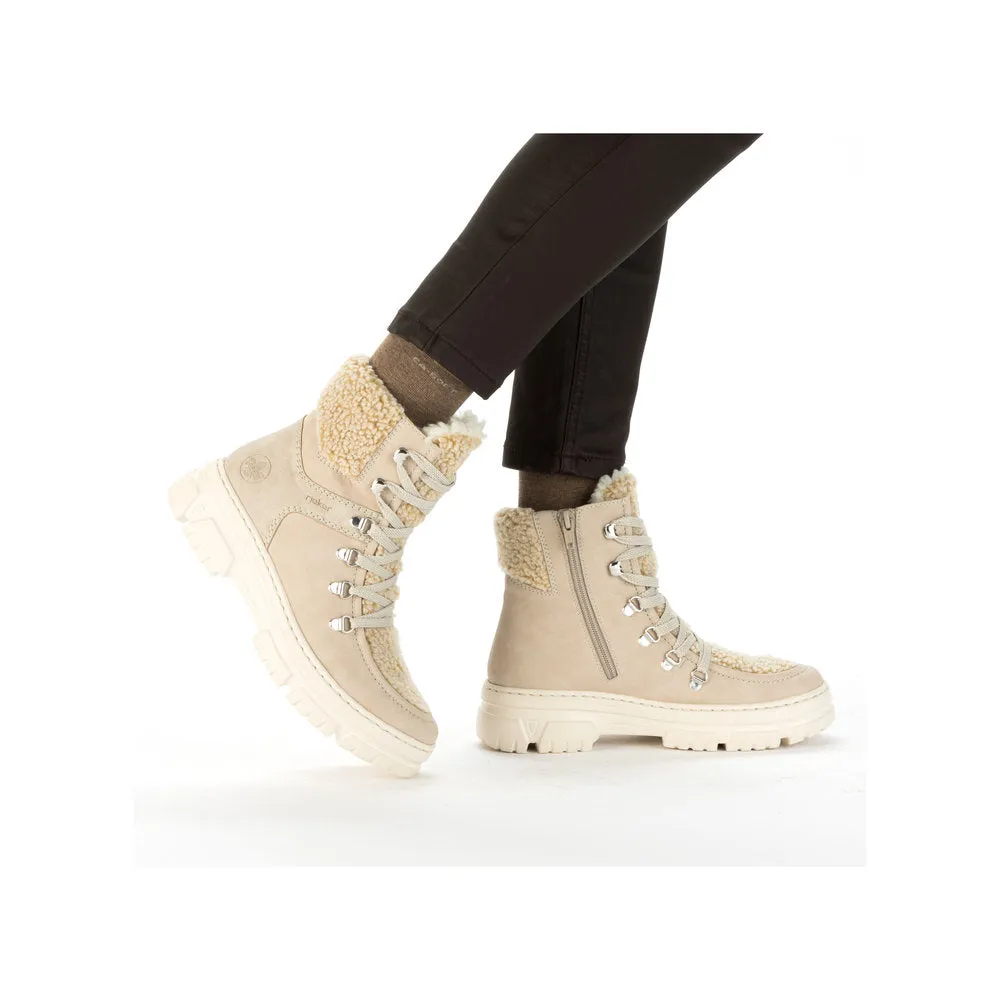 Rieker Z7430-62 Ladies Beige Side Zip Ankle Boots