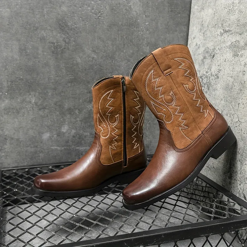 Short Height Mens Trendy Cowboy Boots