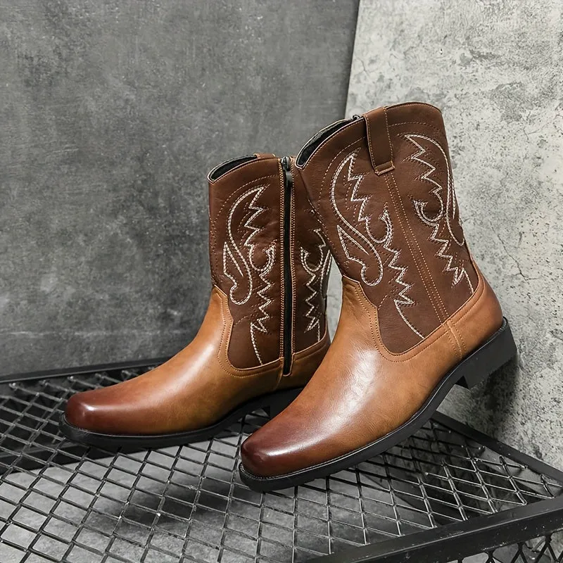 Short Height Mens Trendy Cowboy Boots