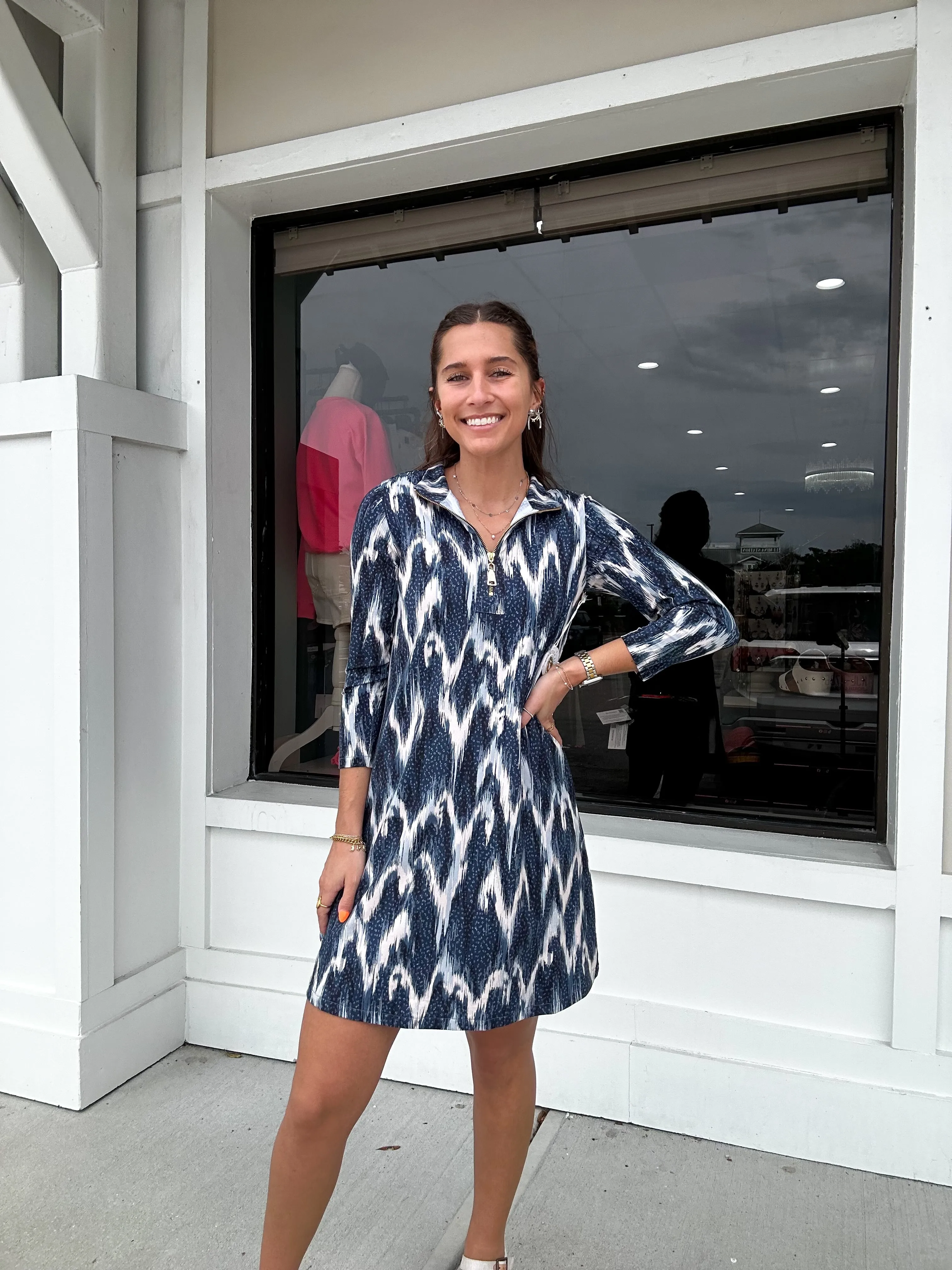 Spartina Nora Half-Zip Dress Kalalanta Ikat Dot
