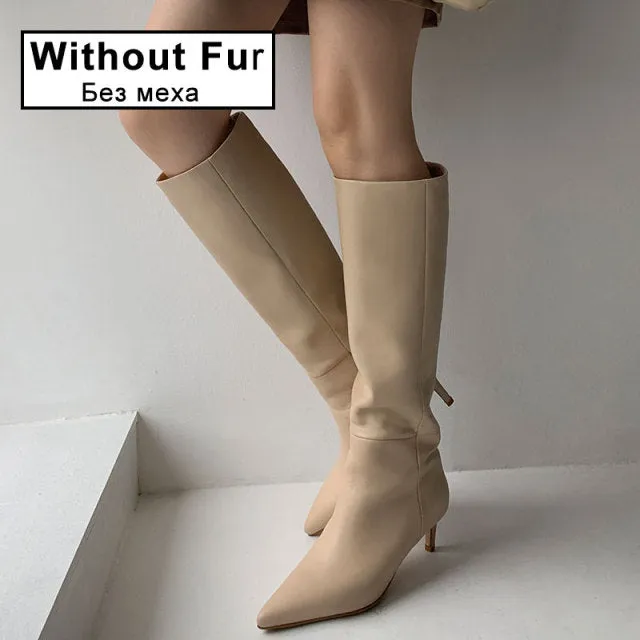 Trendy Genuine Leather Pointed Toe High Boots