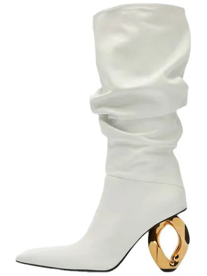 Trendy Pleated Wind Pointed Toe Mid-Calf Fashion Boots