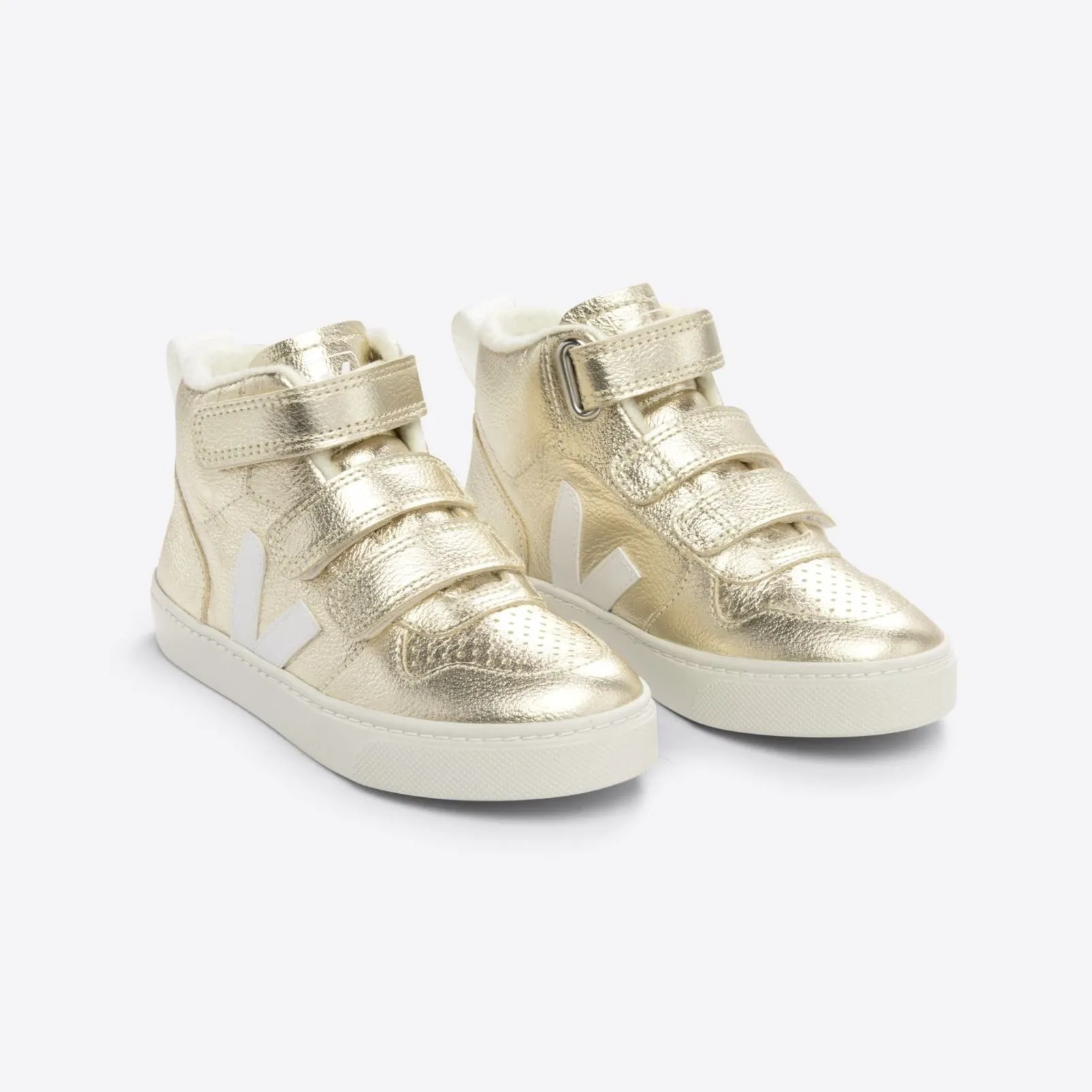 Veja Junior V-10 Mid Leather Platinum White Trainers