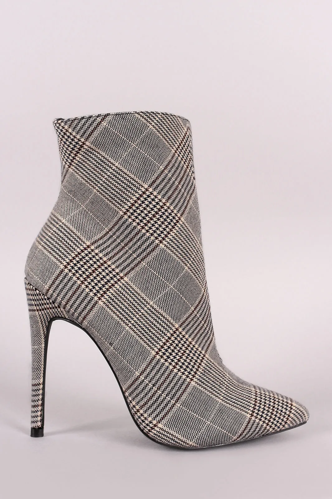 Wild Diva Lounge Glen Plaid Pointy Toe Stiletto Heeled Booties