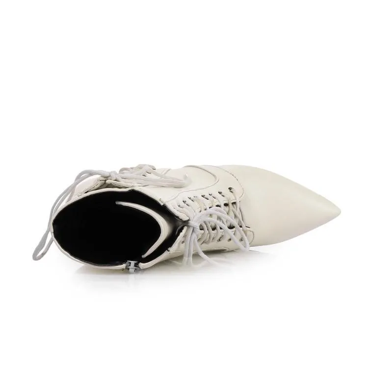 Women criss cross lace up pointed toe stiletto heeled booties
