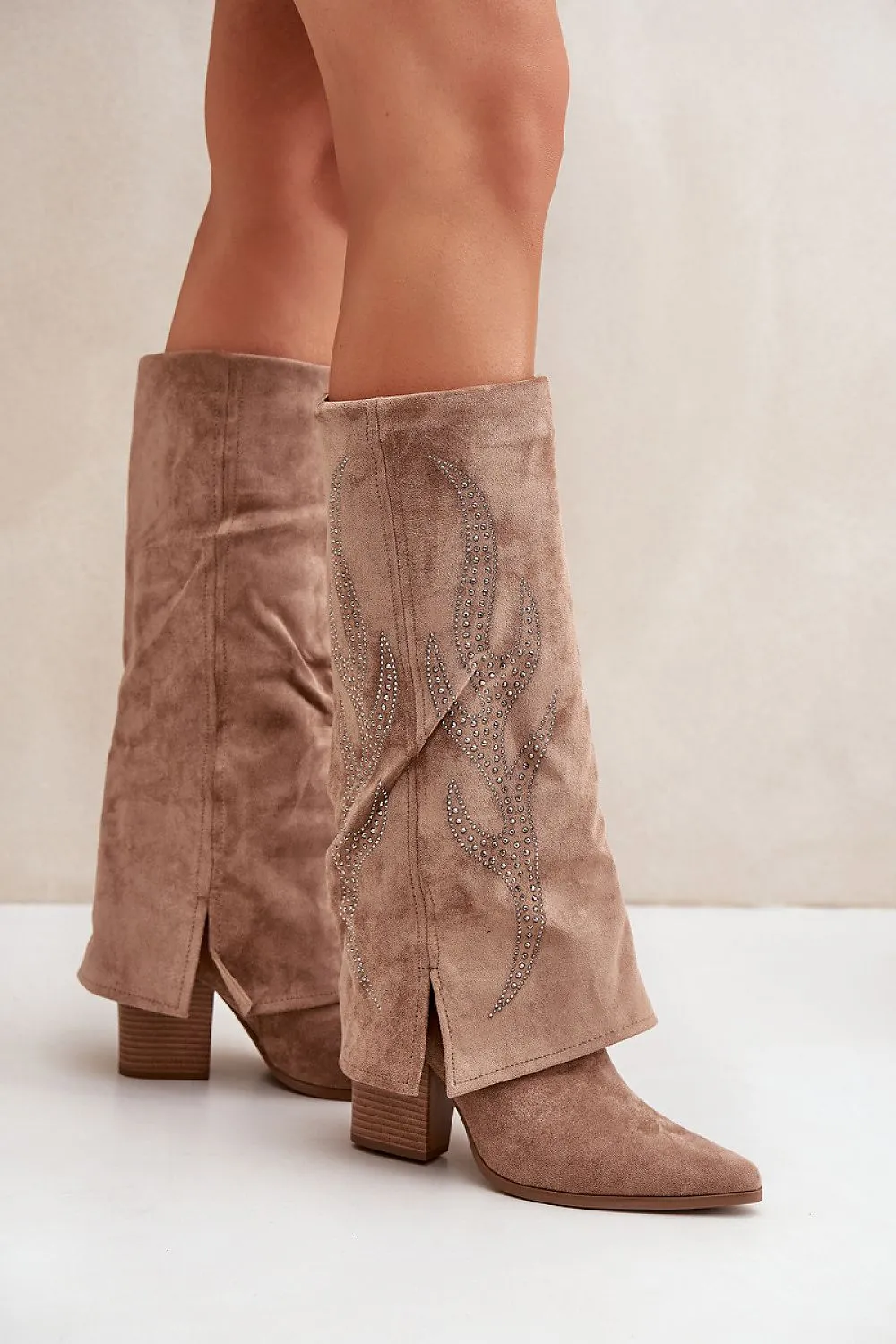 Women's eco suede slip-on heel boots